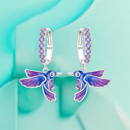 925 Sterling Silver Dangle Earrings for Women, Butterfly&Bee Animals Design, Hypoallergenic Jewelry gifts - color: Blue purple bird earrings
