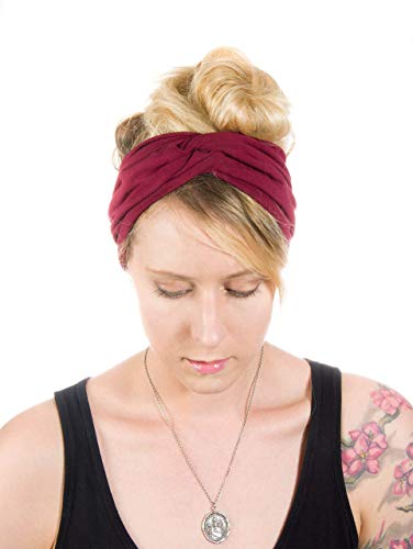 Twist Headband Extra Wide Scrunch Turban (Burgundy) - color: Burgundy