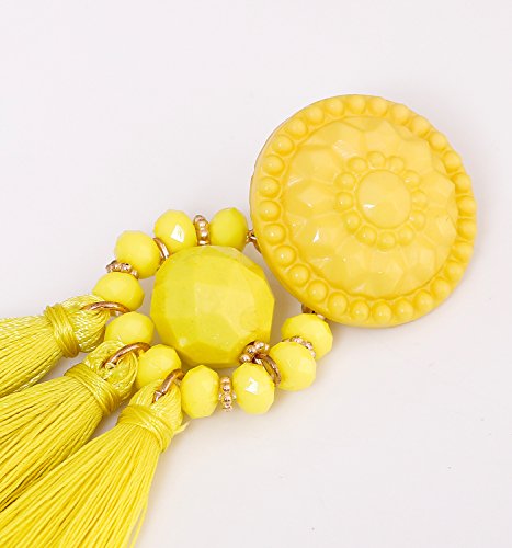 boderier Bohemian Statement Thread Tassel Chandelier Drop Dangle Earrings with Cassandra Button Stud - color: Yellow