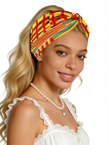4 PCS African Head Wraps for Black Women, Boho Headbands, Non Slip Wide Headbands for Women, Workout Head Bands for Women's Hair (Multicolor A) - color: Multicolor A