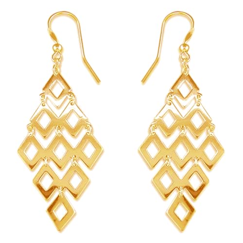 LeCalla Sterling Silver Dangle Earrings for Women | 925 Sterling Silver Long Interlocked Handmade Textured Drop Earring for Women - color: Gold-Plated Chandelier