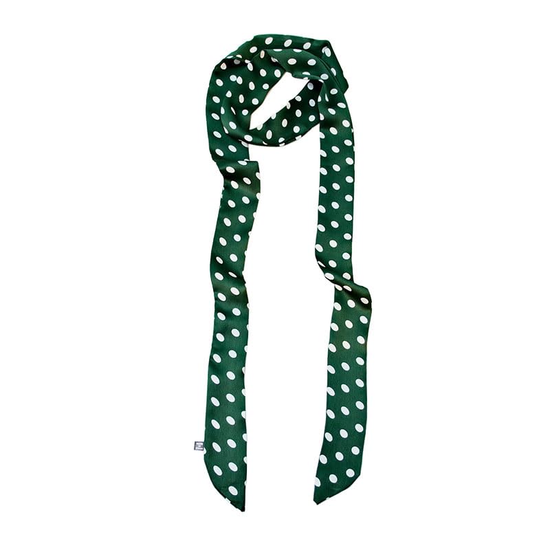Long Thin Skinny Scarf Satin Neckerchief Ribbon Tie Waist Belt for Women - color: Green Polka Dots