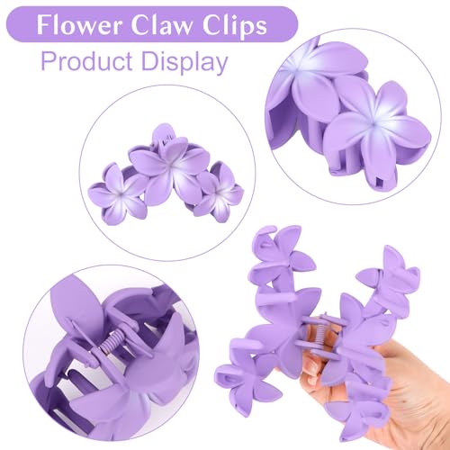 ANBALA Hair Clip, 4PCS Flower Design Plumeria Hair Clips, Large Non-Slip Strong Hold Claw Clips for Thick Hair, Beach Hair Accessories for Women Girls (Purple) - color: purple