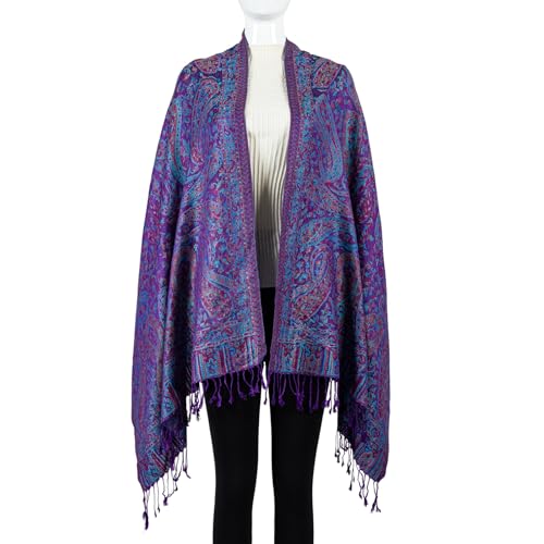 AUSEKALY Pashmina Feel Shawls Wraps for Women Rave Scarf Soft Silky Reversible Men Scarves - color: Purple Orange