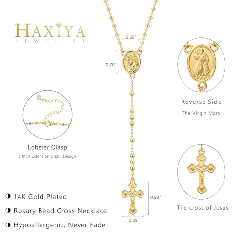 HAXIYA Lariat Gold Necklace for Women Dainty Long Necklace 14K Gold Plated/Silver Y-Shaped Pendant Drop Chain Layered Pearl/Beaded/CZ Necklaces Gold Jewelry Gift for Prom/Wedding - style: Rosary - Gold