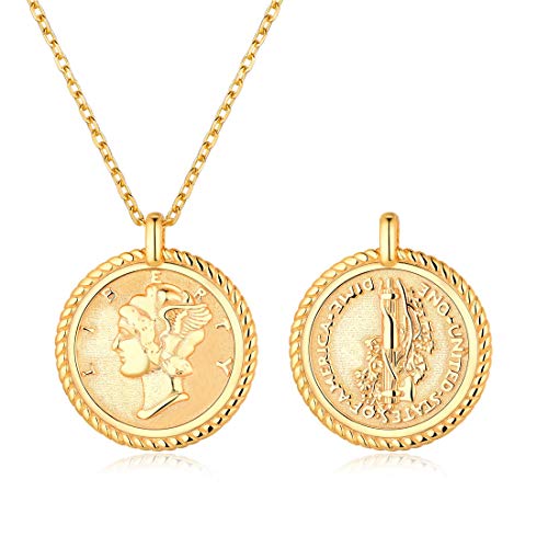 ChicSilver Coin Necklace Sterling Silver Vintage Round Circle Disc Dainty Coin Pendant Necklaces for Women - color: Style A - Gold