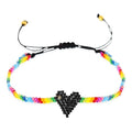 Rainbow Beaded String Braided Bracelets for Women, Summer Boho Handmade Adjustable Beach Waterproof Jewelry Gift - color: Black