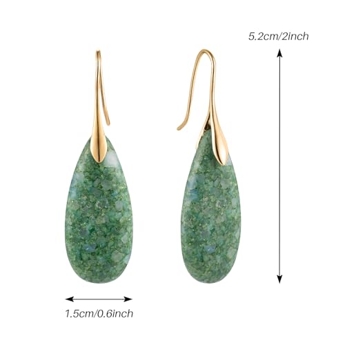 SELOVO Stone Fishhook Dangle Drop Earrings Statement Earrings for Women Stone - color: Light Green-Gold Color Hook