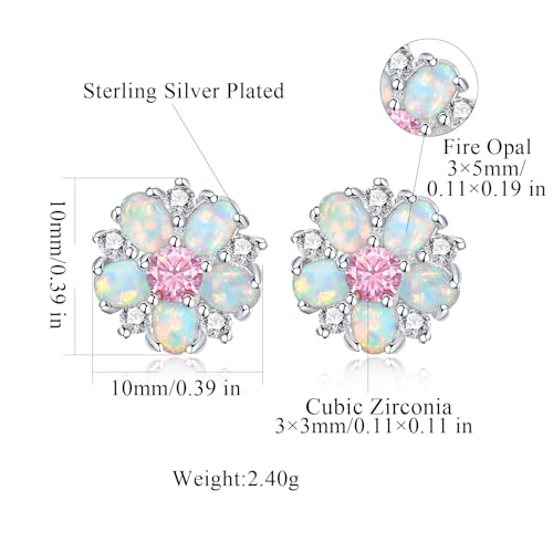 CiNily Flower Earrings,Opal Stud Earrings Sterling Silver or White Gold/Rose Gold Plated Ladies Flower Stud Earrings Cute Unique Earrings for Girls - color: Pink 2