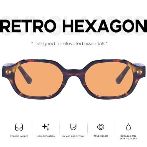 mosanana Retro Hexagon Sunglasses for Women Trendy Small 2026 MS52595 - color: C3 Tortoise/Orange