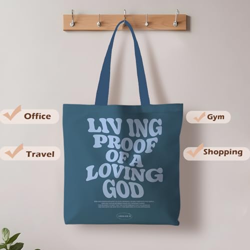 Jesus Tote Bag, Christian Tote Bags for Women, Religious Reusable Grocery Bags - color: Denim Blue