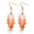 Bohemian Beaded Long Tassel Dangle Earrings for Women, Handmade Jewelry White Tarnish Resistant Lightweight Design, Stylish Accessory for Beach Vacation Party and Gift - color: Pink