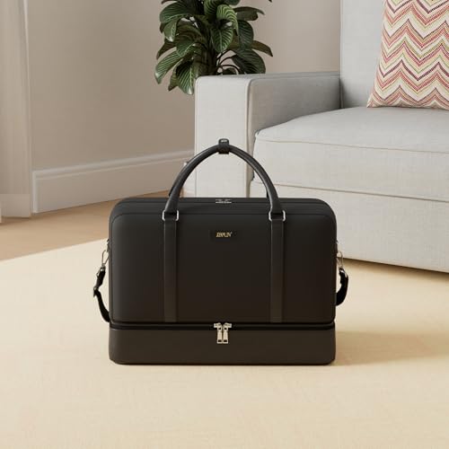 Weekender Bags for Women Overnight Bags with Shoe Compartment 21" Duffle Travel Bag for Traveling Weekend Gift 3pcs Set - color: A9-Nylon-Black