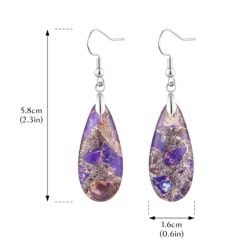 Stone Drop Earrings for Women Earrings Teardrop Jasper Stone Dangle Earrings - color: Brownish Purple-Silvery Hook