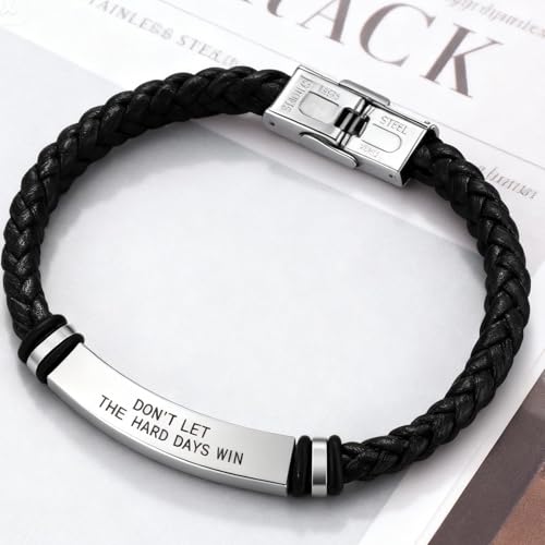 Dont Let The Hard Days Win Bracelet for Women Men Adjustable Engraved Bracelet Motivational Inspirational Bracelets Inspirational Little Words Project Gifts for Hard Times Jewelry Gift for Women Men - color: B: Silver