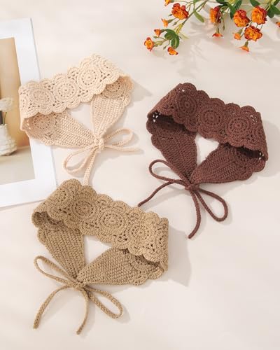 HAIMEIKANG Hippie Hair Bandanas Headbands for Women Boho Headband Knit Hair Bands Floral Head Wrap for Girls (Khaki + Brown + Dark Brown) - color: Khaki + Brown + Dark Brown