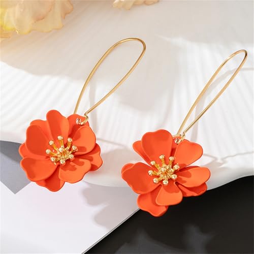 Dreuyet 6 Pairs Boho Daisy Flower Long Petal Drop Dangle Earrings for Women Bohemian Matte Floral Layered Tiered Chic Statement Earrings Wedding Spring Flower Jewelry - style: Colorful