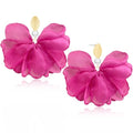 Handmade Fabric Flower Petal Fringe Dangle Drop Earrings Bohemian Floral Tassel Stud Earrings For Women - color: Rose Red