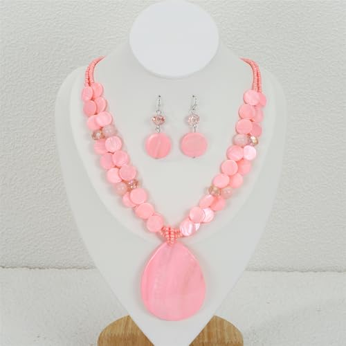 Big Teardrop Pendant Necklaces for Women Colorful Beaded Necklaces Statement Set for Holiday. - color: Pink