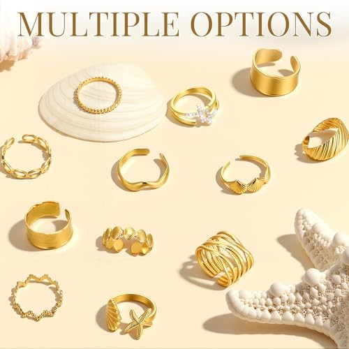 Liliaafar 12 Pcs Gold Open Toe Rings Set for Women High Color Retention Adjustable Toe Band Knuckle Ring Summer Beach Party Foot Jewelry