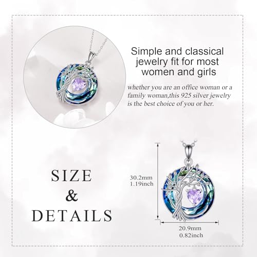 POPLYKE Mothers Day Gifts for Mom Her Wife Tree of Life Necklace 925 Sterling Silver Birthstone Pendant with Crystal Anniversary Birthday Wedding Jewelry for Women - color: 06-Jun-Alexandrite, style: White Gold Plated-Blue Crystal