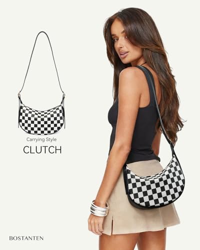 BOSTANTEN Purses for Women Crescent Crossbody Bag Vegan Leather Shoulder Hobo Handbag Adjustable Strap - color: Small Black White