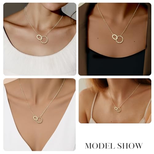 Minimalist Stainless Steel Single or Two Circular Hammered Texture Pendant Necklace for Women, 14K Gold/Silver/Rose Gold Plated Hypoallergenic Stackable Layered Collarbone adjustable Chain Necklace, Dainty Layering Necklace Jewelry Gift - style: Gold Two