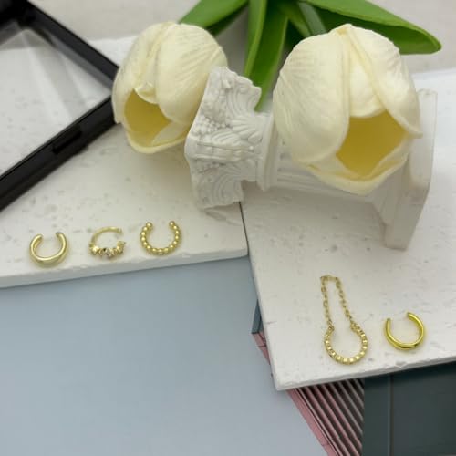 Fake Earrings for Women Non Piercing Ear Cuff Earring Dainty 14K Gold Plated Cuff Earrings Set Cubic Zirconia Ears Jewelry on Cartilage - style: 5C