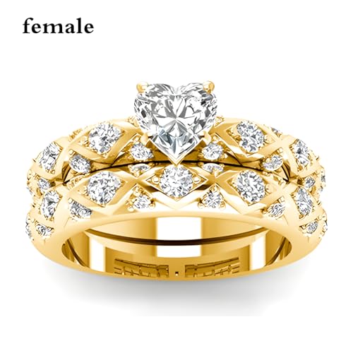 3Pcs Moissanite Wedding Rings Sets for Couples, s925 10K 14K 18K Real Gold Wedding Rings Sets for Him and Her, Customized Matching Engagement Bands Set for Men and Women Free Engraving - style: Style-10