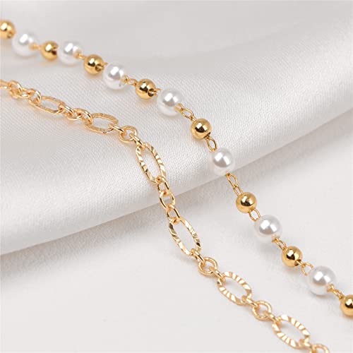 Dainty Pearl Chain Bracelets 14K Gold Bracelet for Women Adjustable Baroque Culture Jewelry Gifts for Mother Wife - color: C