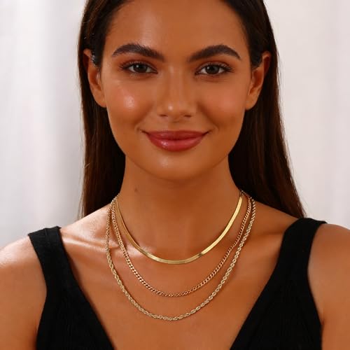Gold Necklace Stack for Women, Layered Gold Necklaces Set,18K Gold Plated Simple Dainty Gold Chain Choker Necklaces Trendy Jewelry Gifts for Women - color: S02