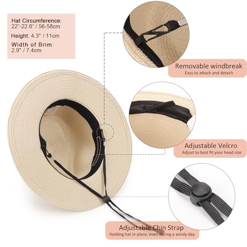 DRESHOW Women Straw Panama Hat Travel Fedora Beach Sun Hat Summer Wide Brim Straw Roll up Hats UPF 50+ - color: Fedora Hat: Beige (Beige Ribbon)