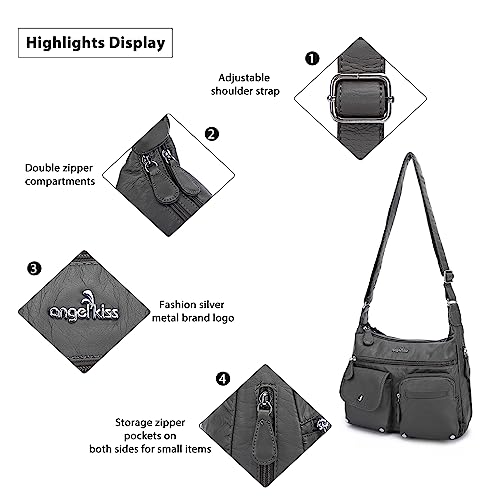 Angel Kiss Crossbody Bags for Women, Ladies Shoulder Handbags and Purses Medium Faux Leather Pocketbooks | Ladies - color: 24-grey