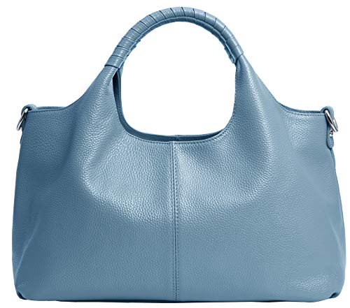 Iswee Genuine Leather Shoulder Bags Purses and Handbags for Women Satchel Designer Cross Body Hobo Medium Size Tote - color: Light Blue