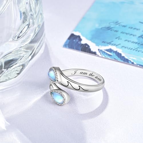 I Am the Storm Sterling Silver Ring for Women Adjustable Open Thumb Ring Inspirational Jewelry - color: I am the storm - Moonstone