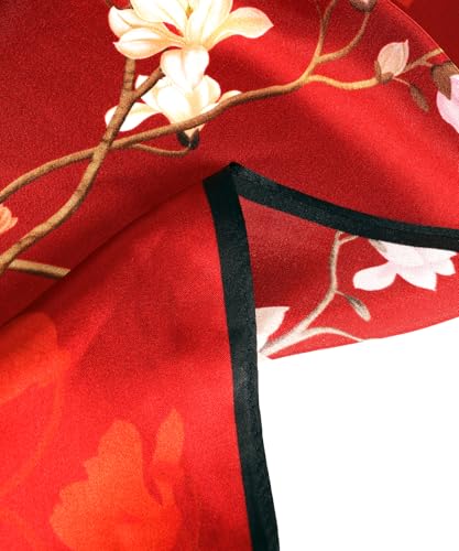 MEISEE 100% Pure Mulberry Silk Scarf 21" Square Scarf Neckerchief Headscarf Breathable Lightweight for Women Gift Packed - color: M3 Red Flower