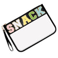 Iqimott Chenille Letter Clear Bag Snack Pouch, Monogram PVC & PU Makeup Cosmetic Bag Zipper Toiletry Pouch, Waterproof Portable Purse Travel Beach Snack Wristlet Bags for Women Girls(Snack, Black) - color: Snack-Black