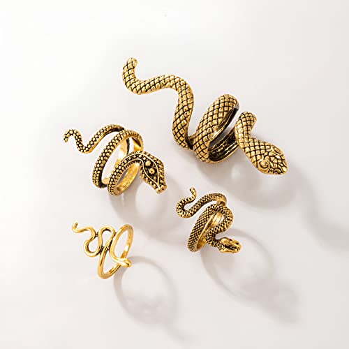 4PC Antique Gold Snake Octopus Rings, Simple Stacking Ring, Boho Knuckle Ring Set, Stackable Midi Cuff Rings, Vintage Joint Finger Rings for Women Men