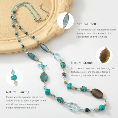 FULU AUTUMN Long Necklaces for Women Trendy Long Chunky Beaded Necklace Boho Fashion Costume Jewelry Mothers Day Gifts for Her - color: Sea green