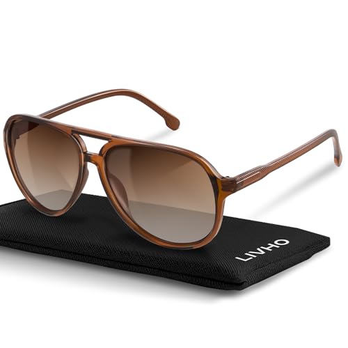 livho Trendy Polarized Aviator Sunglasses Women Men, Retro Sun Glasses for Women Men 2025, Oversized UV Protection Shades - color: Dark Brown/Gradient Brown