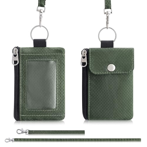 Artpaxy Minimalist Wallet For Mens Womens, Keychain RFID Blocking Zipper Small Wallet with ID Window 2 Lanyards,Water Resistant Travel Cash Card Coin Case Boys Girls - color: Army Green, style: Casual