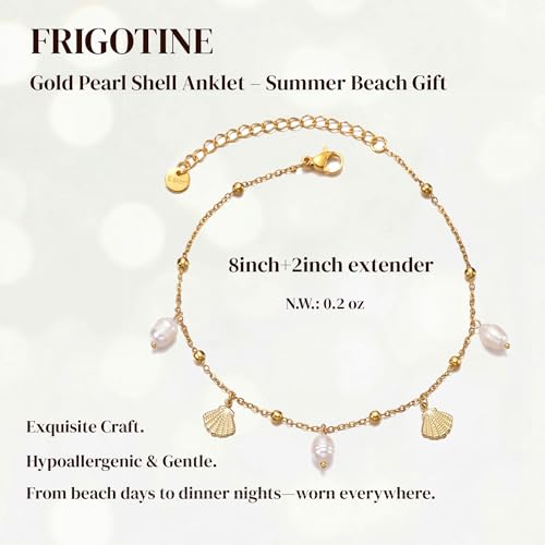 Dainty Gold Shell Pearl Charm Ankle Bracelet for Women Trendy non-Tarnish Adjustable Anklet Summer Beach Fashion Jewelry Gift - color: Pearl