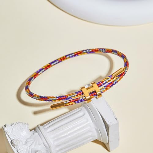 AIMADE Bracelets for Women Adjustable Charm Bracelet, 18k Gold-plated Buckle Design Titanium Steel Wire Rope Women's Gift Jewelry - color: Multicolour-A