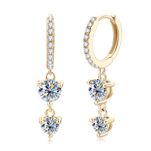 14K Gold over S925 Sterling Silver Long Tassel 0.8ct Diamond Hinged Hoop Earrings, VVS1 D-Color Drop Earrings Luxurious Gift for Anniversary - color: Yellow Gold