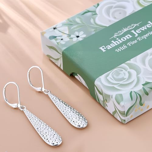 Silver Long Teardrop Dangle Earrings for Women, 14K Gold Plated Hypoallergenic Drop Leverback Earrings, Trendy Long Teardrop Dangle Earings for Jewelry Gifts - color: C-Silver