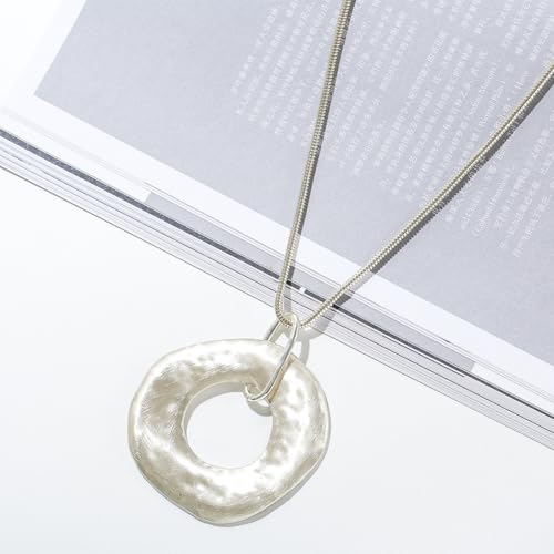 Large Water-Drop Oval Pendant Long Necklace, Long Sweater Chain Y-Necklace for Women (Silver)
