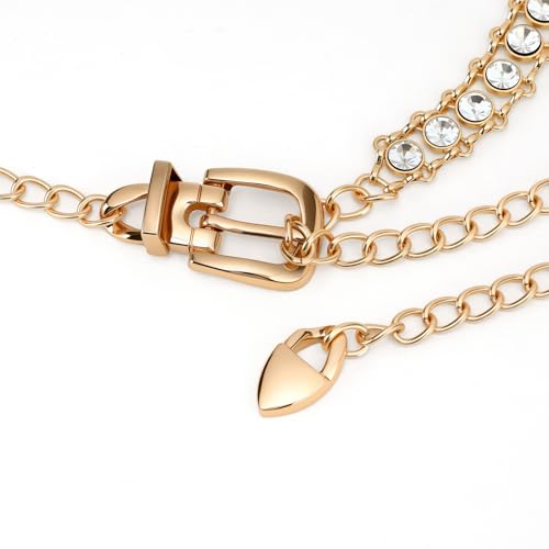 YooAi Chain Belts Leather Waist Belt for Women Layered Metal Chain Belt - size: XL/2XL: fits waist from 41"-46", style: Gold Rhinestsone