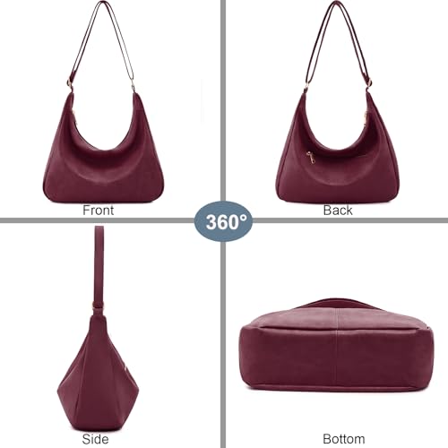 Hobo Bags for Women Foldable Vegan Leather Shoulder Handbag Slouchy Tote Crossbody Purses - color: Red