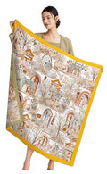 100% Silk Scarves, Extra-Large and XX-Large - color: Zebra and Giraffe, Goldenrod/Beige, Double-sided, Hand Rolled Edges