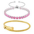 2PCS 18K Gold Plated Nail Bangle & Chain Bracelet Set for Women, Adjustable Stackable Bangle Jewelry, Dainty Gold Bracelet Gift for Women - color: Tennis-set E